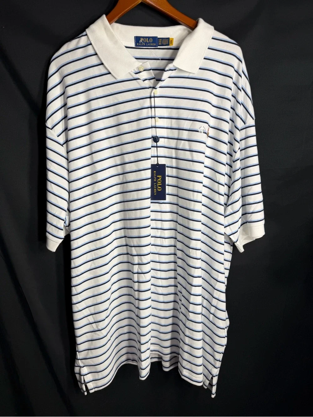 Ralph Lauren Men’s White Polo with Navy Horizontal Stripes size 4XB new w tags